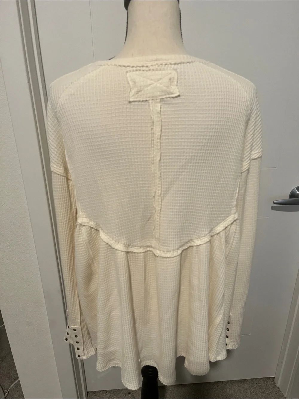 We The Free Oh My Babydoll Thermal Waffle Knit Peplum Hem Shirt Boho Casual - Picture 7 of 12